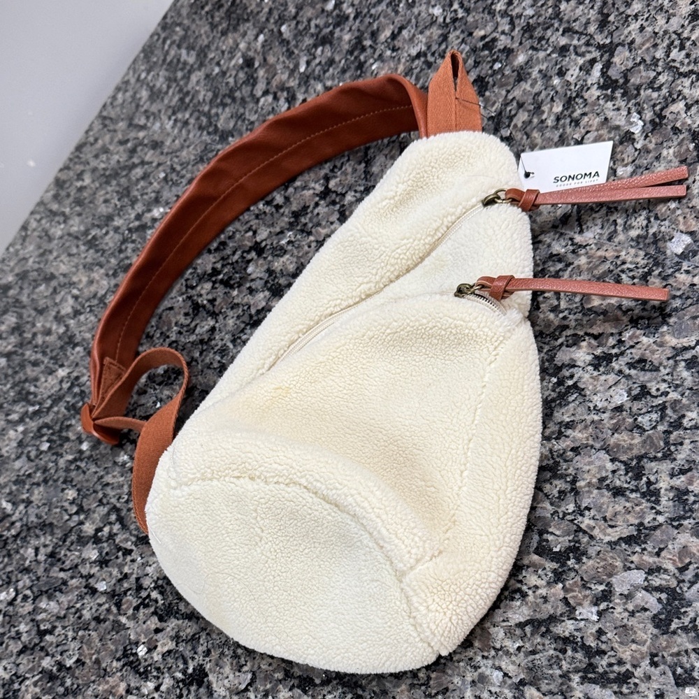 Sonoma Sherpa Cream and Brown Women's sling bag NWT